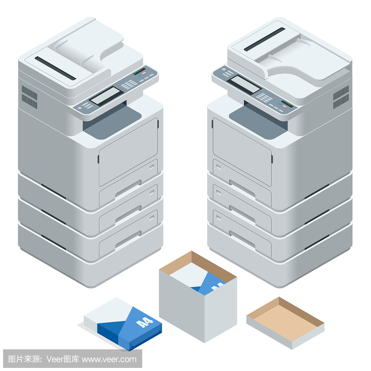 Isometric multifunction office printer. Office professional multi-function printer scanner isolated flat vector illustration
